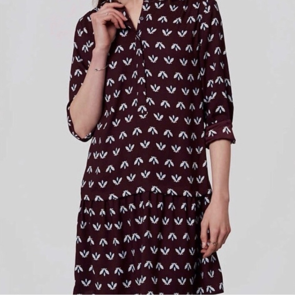 LOFT Maroon and White Blouse